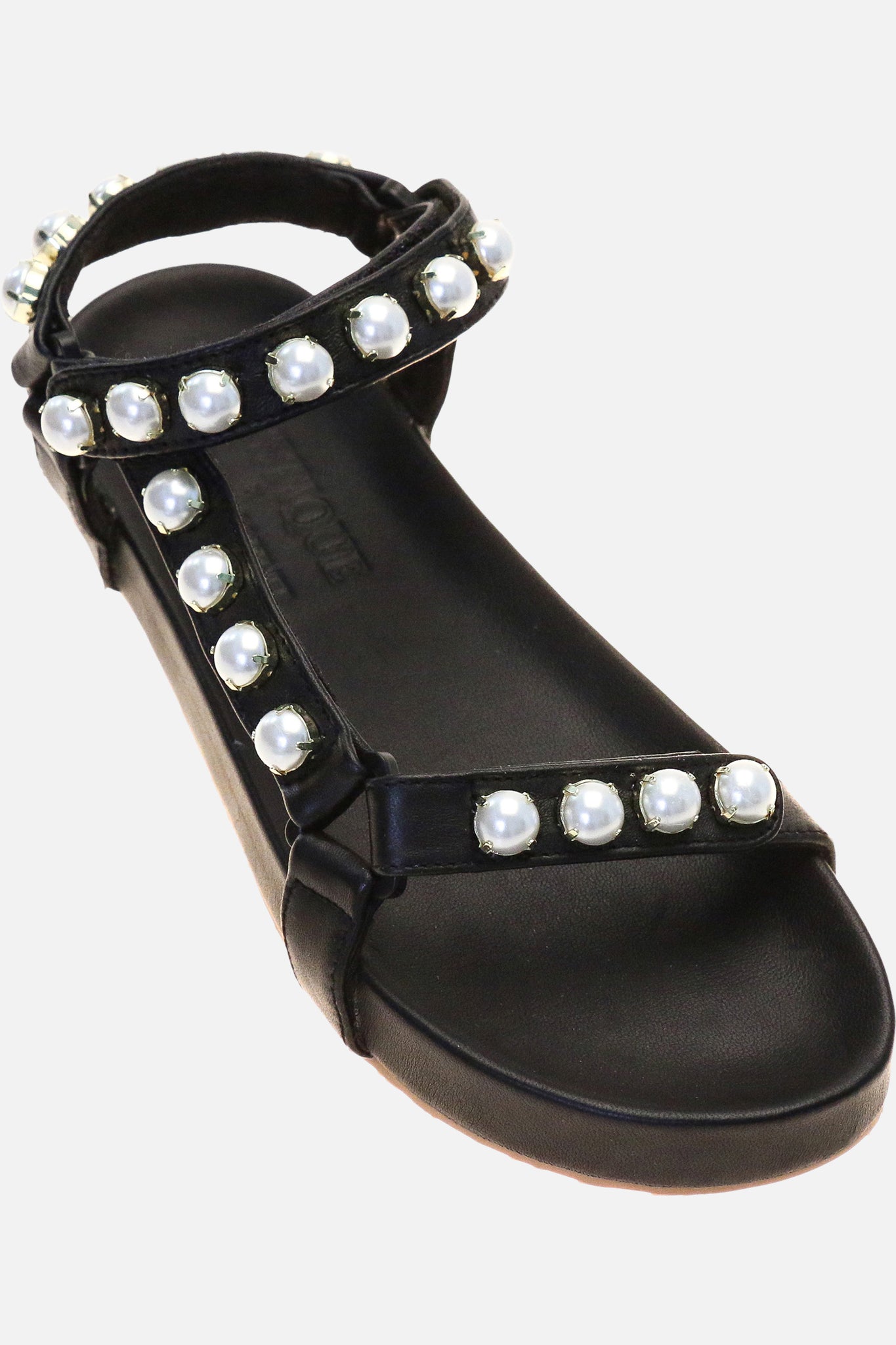 Black Sandals with Pearl Detailing 