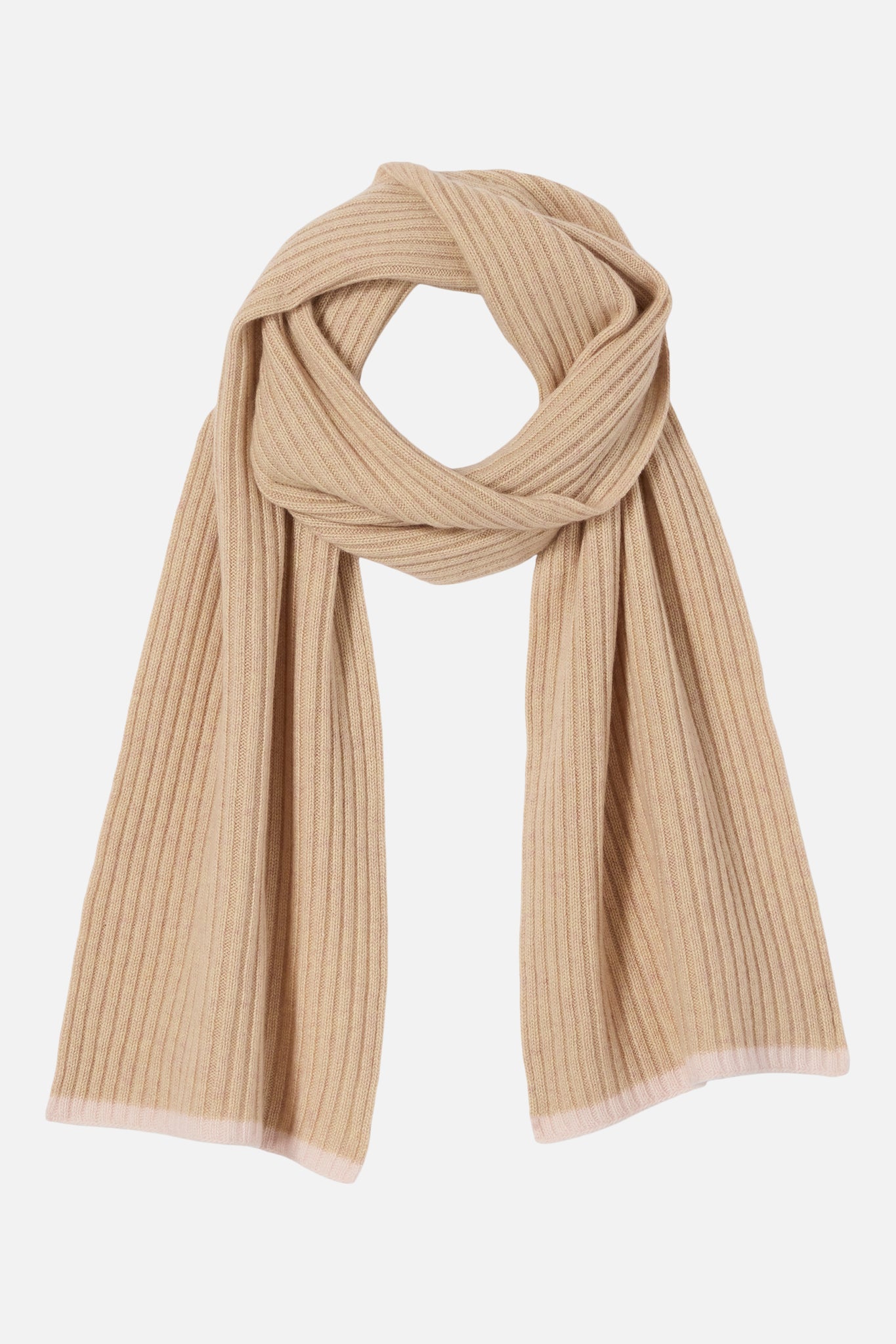 Cashmere Long Ribbed Scarf with Contrast Trim