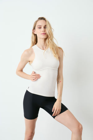 White Halter Tank with Lined Bust 